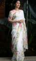 Plain Linen Digital Printed Saree For Women thumb 4