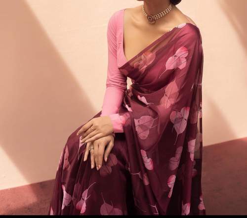 Plain Printed Bangalory Satin Saree For Women