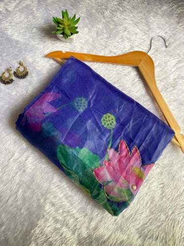 Pure Organza Digital Print Khatli Work Saree