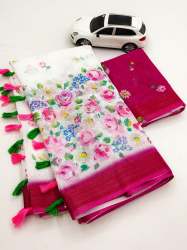 Zeel Fashion New Jari Border Linen Digital Printed Saree