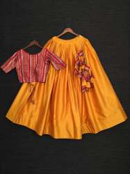 Black And Mustard colored Pure Cotton lehenga choli. 