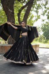 Black Rayon Lehenga- Choli & Dupatta Set for 2023 Navratri 