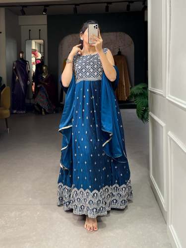Crushed Rangoli Silk Sequins And Thread Embroidery Work Gown