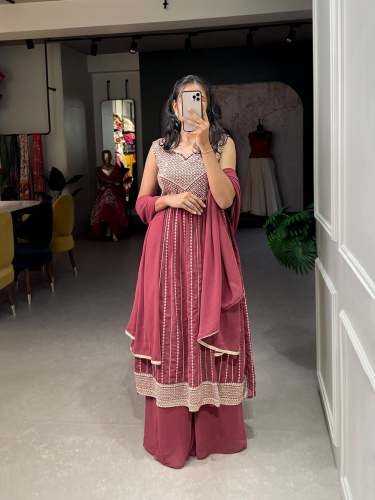 Designer Sequins and Thread Embroidery Work Georgette Palazzo Suit Set