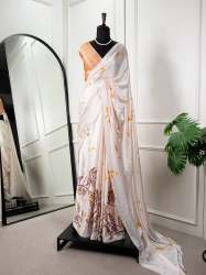 Digital Print embellished with foil work Satin Saree 