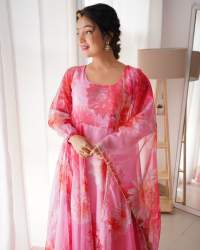 Digital Print Pink Organza Gown from Shreenathji Export