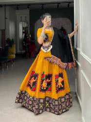 Gamthi Style Mustard Yellow with Black Dupatta  Chaniya Choli