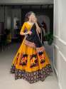 Gamthi Style Mustard Yellow with Black Dupatta  Chaniya Choli thumb 1