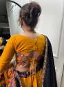 Gamthi Style Mustard Yellow with Black Dupatta  Chaniya Choli thumb 4