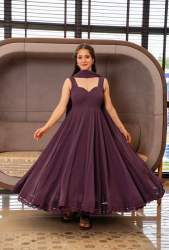 Heavy Faux Georgette Fancy Latkan Dori And GPO Lace Border Gown