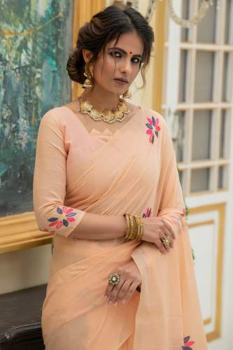 New Collection Linen Saree With Resham Woven Butti Work