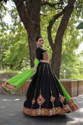Occasional Black Rayon Multi-thread kutchi embroidered Lehenga-Choli & Dupatta