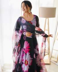 Organza Taby Silk Digital Printed Readt Gown with Bottom and Dupatta set
