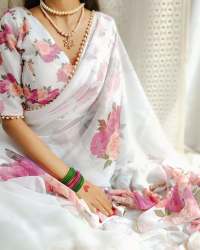 Printed with Pearl lace border Georgette Saree 