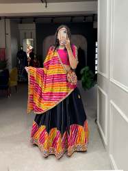 Pure Cotton Black Printed With Gamthi Work lace Border Chaniya Choli