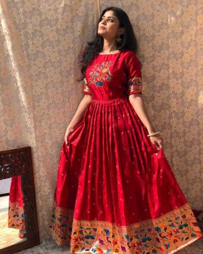 Radiant Red Banarasi Jacquard Silk Gown