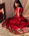 Radiant Red Banarasi Jacquard Silk Gown thumb 3