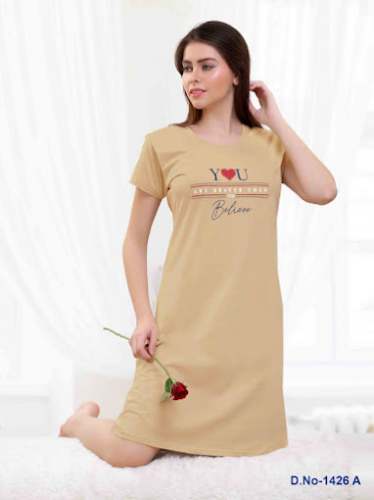 Round Neck Cream Short Nighty For Women by Marga Eitta International