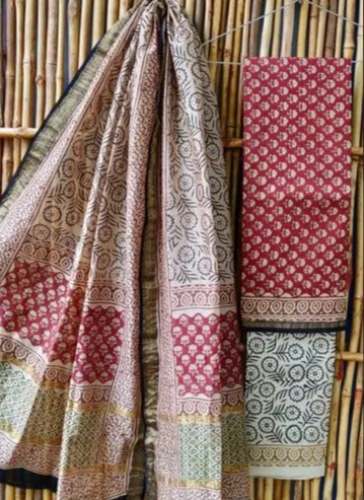 Traditional  Bagru Printed Chanderi Silk Unstitched Ladies Suit  by Chhipa Indigo Fab