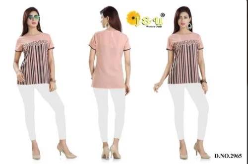 New Ladies Wear Peach Cotton Girls I & U Brand T Shirt by Avani Art