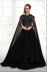 Black Net Flared Beaded Work Party Wear Gown 