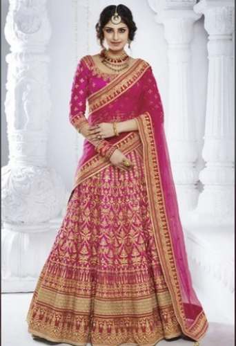 Designer Art Silk Rani Pink Lehenga Choli For Women