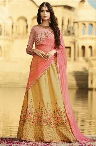 Designer Brown And Pink Silk Lehenga Choli