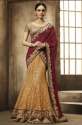 Maroon And Gold Chiffon Silk Mirror Work Lehenga Saree 
