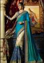 New Arrival Blue And Cream Resham Mirror Work Half Saree For Women