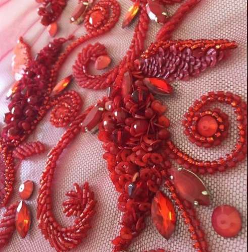 Red Hand Embroidered Fabric  by Vishal Enterprises