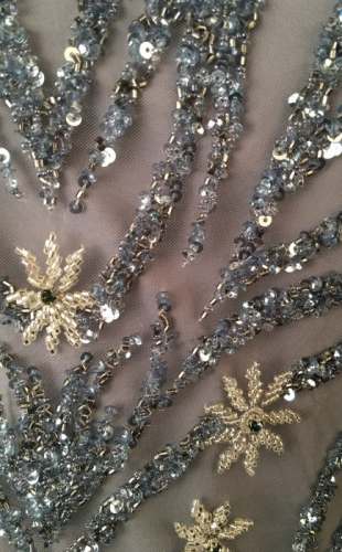 Silver Beaded Fabric for Evening Gown