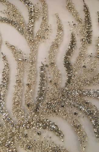 Silver Beautiful Hand Beaded Fabric 