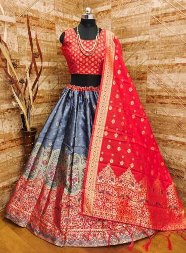 Pure Silk Banarasi Lehenga Choli With Cancan by Shri Bankey Bihari Textile Company