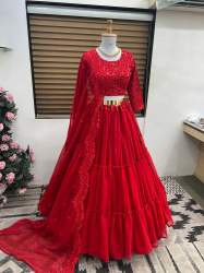 Red Heavy Georgette Embroidery Lehenga Choli