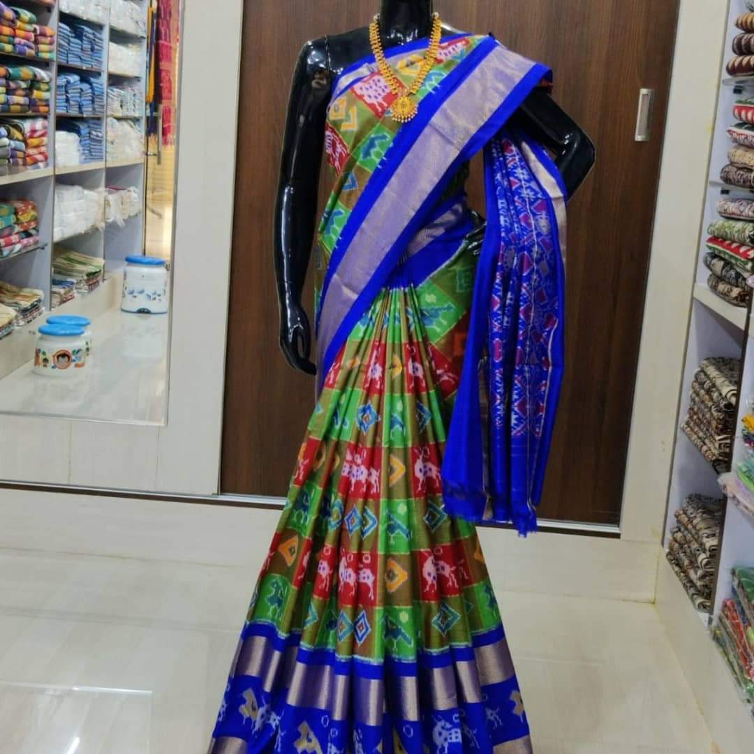 PURE IKAT PATTU SAREES CHECK  by ks handloom