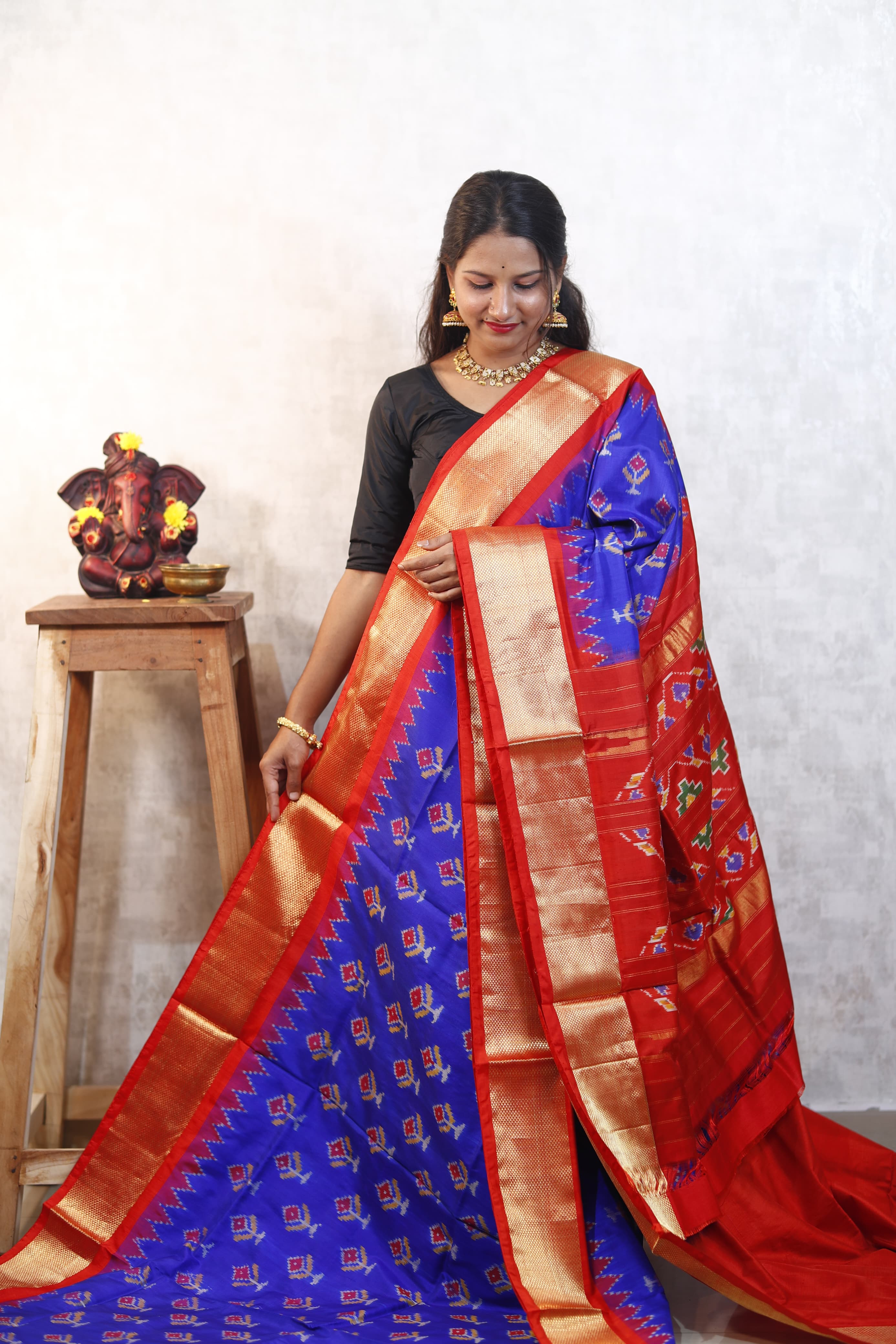 PURE IKAT PATTU SAREES (KADDI BORDER) by ks handloom