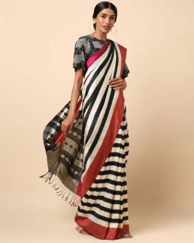 Fancy Mulberry Ikat Silk Saree For Women by Aadyam Handwoven