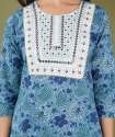  Blue Cotton Embroidery and Mirror Work Kurti Pent Dupatta Set thumb 1