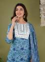  Blue Cotton Embroidery and Mirror Work Kurti Pent Dupatta Set thumb 2