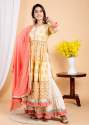  Yellow Complete Gotta Lace Work Cotton Long Kurti Sharara Dupatta Set thumb 1