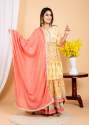  Yellow Complete Gotta Lace Work Cotton Long Kurti Sharara Dupatta Set thumb 4
