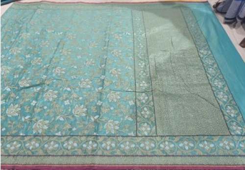 Sky Blue Jamdani Silk Saree For Women by B D Creation