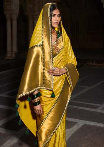 Banarasi Dola Silk Golden Yellow Saree For Women by Zari Banaras