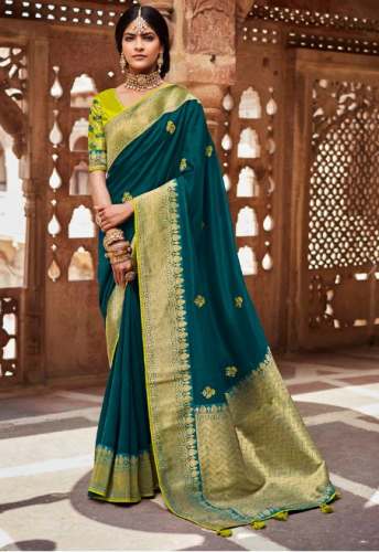 New Arrival Teal Green Dola Silk Saree For Women by Zari Banaras