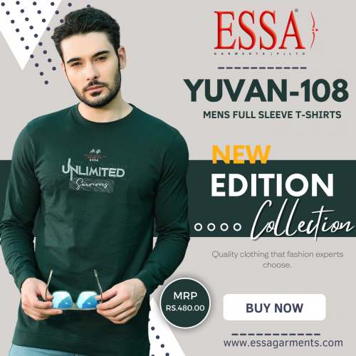 100% COTTON MENS FULL SLEEVE T-SHIRTS- YUVAN-108 by Essa Garments Private LIMITED