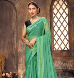 Plain Green Party Wear Saree For Women