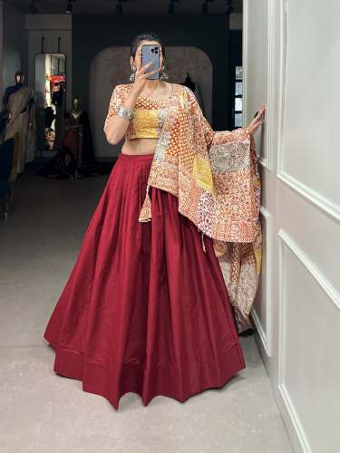 Cotton Lehenga With Foil Print Dupatta 