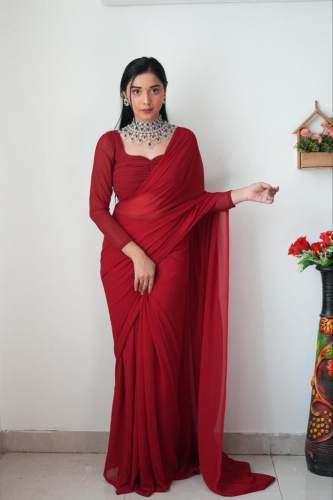 Plain Georgette Ready To Wear Saree by Star Clothing