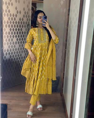 Anarkali Mirror work original With Full Ghera 3 piece Suit Set
