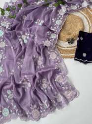 Beautiful pure Burberry Jimmy choo Saree With Sequence Work